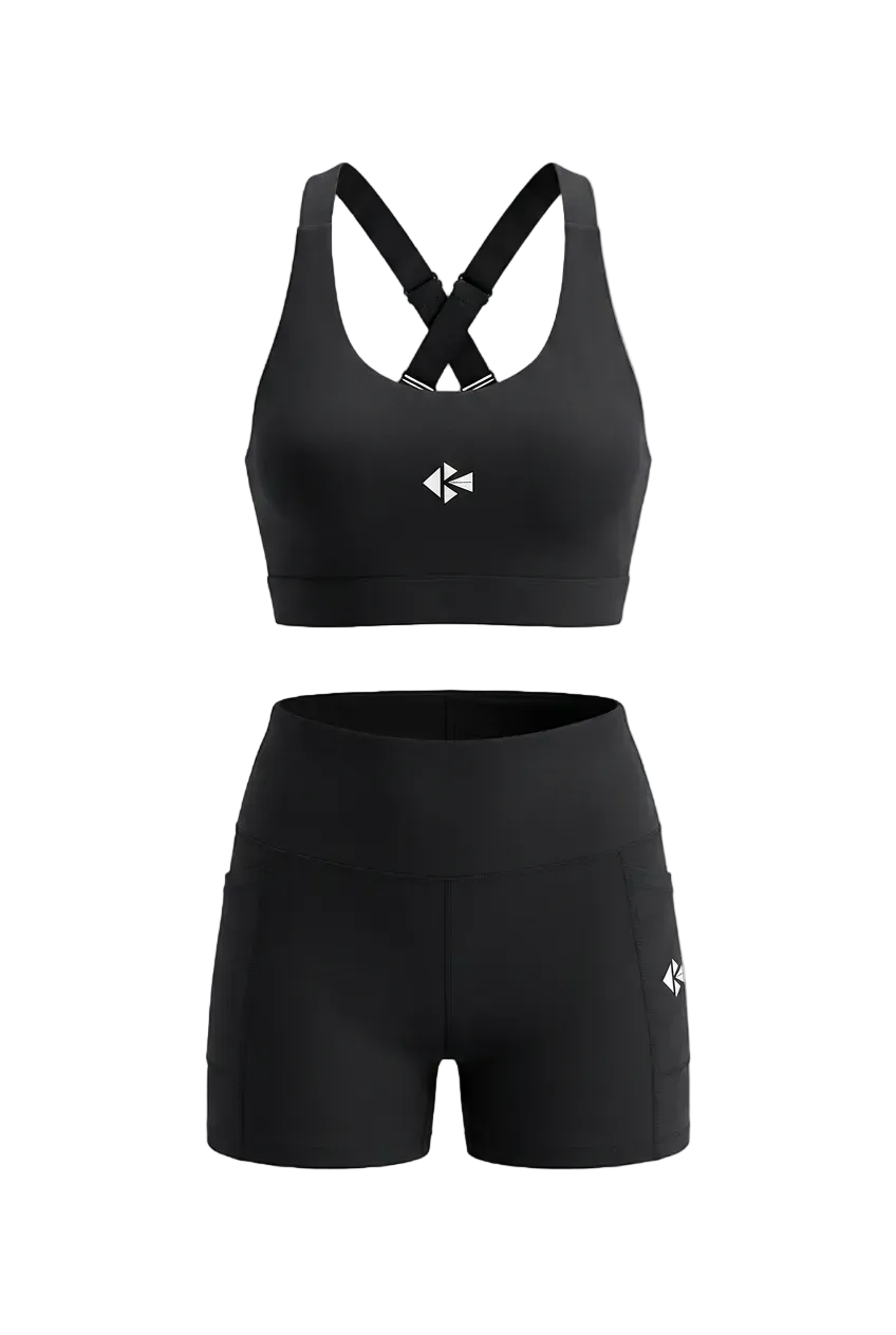 Sports Bra Cross + High-Waisted Pocket Shorts